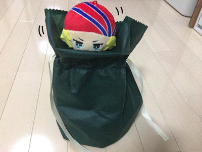 袋から顔をだすビリーぬいちゃん